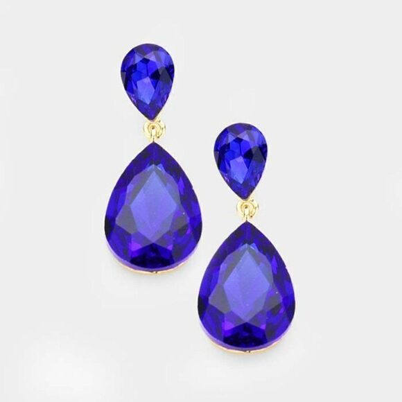 Sapphire Blue Crystal Teardrop Gold Earrings NWT - Picture 1 of 5